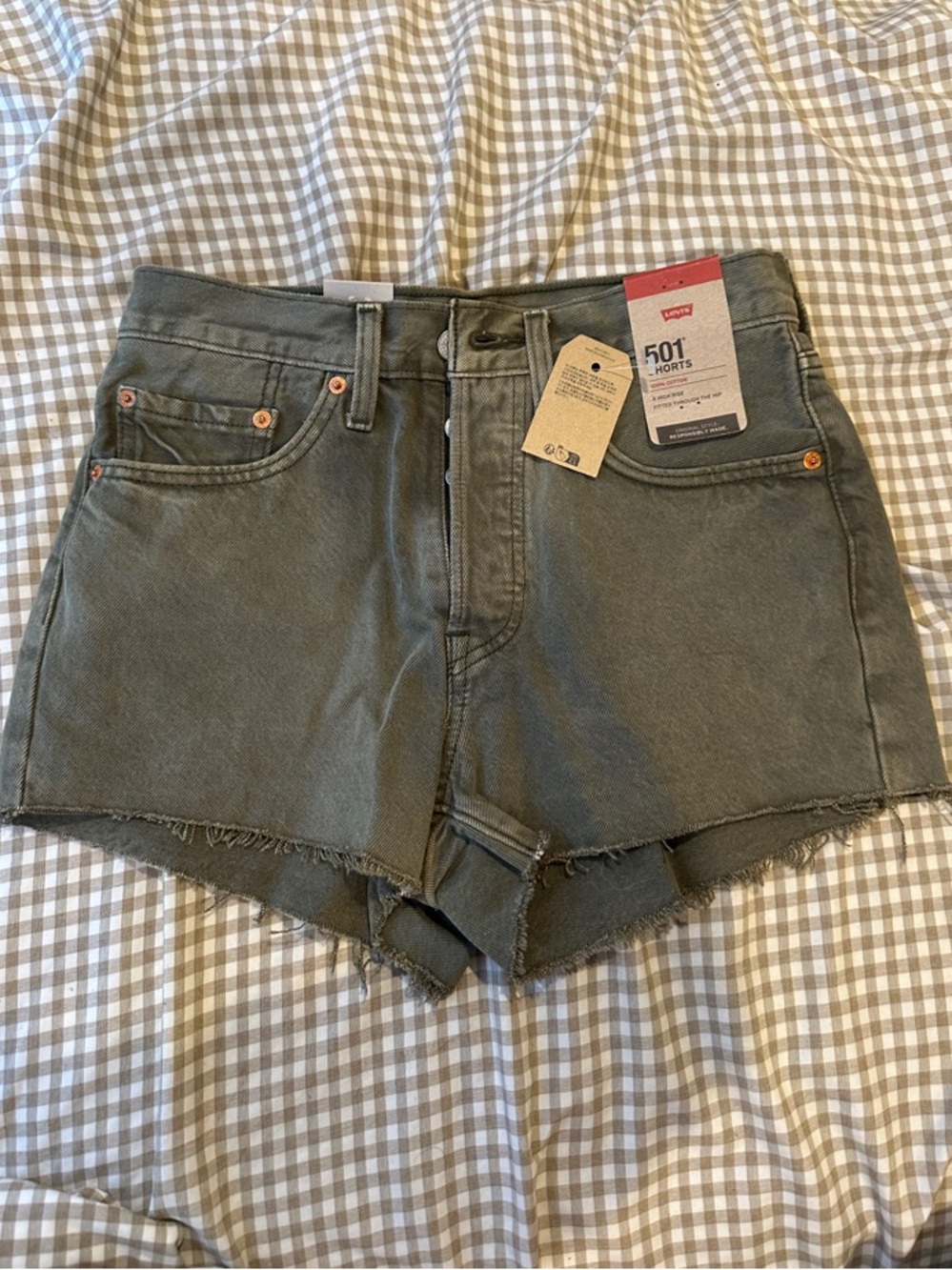 Levi's 501 Olive Green High-Rise Cutoff Jean Shorts